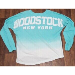 BASIX of America Jersey Shirt Women's Medium Blue White WOODSTOCK NEW YORK EUC